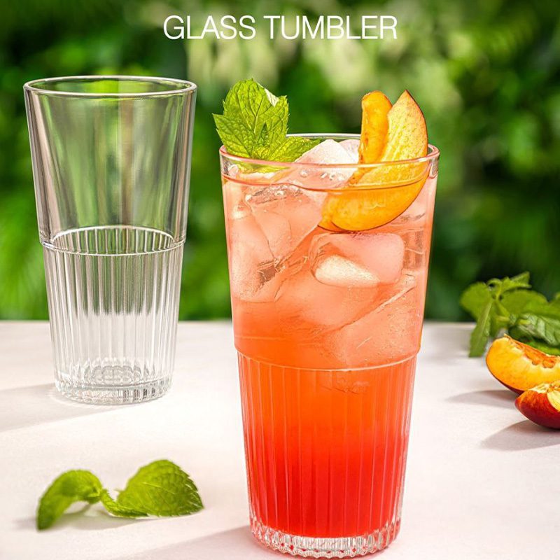 لیوان شیشه ای پایه شیاردار 500 سی سی لیمون